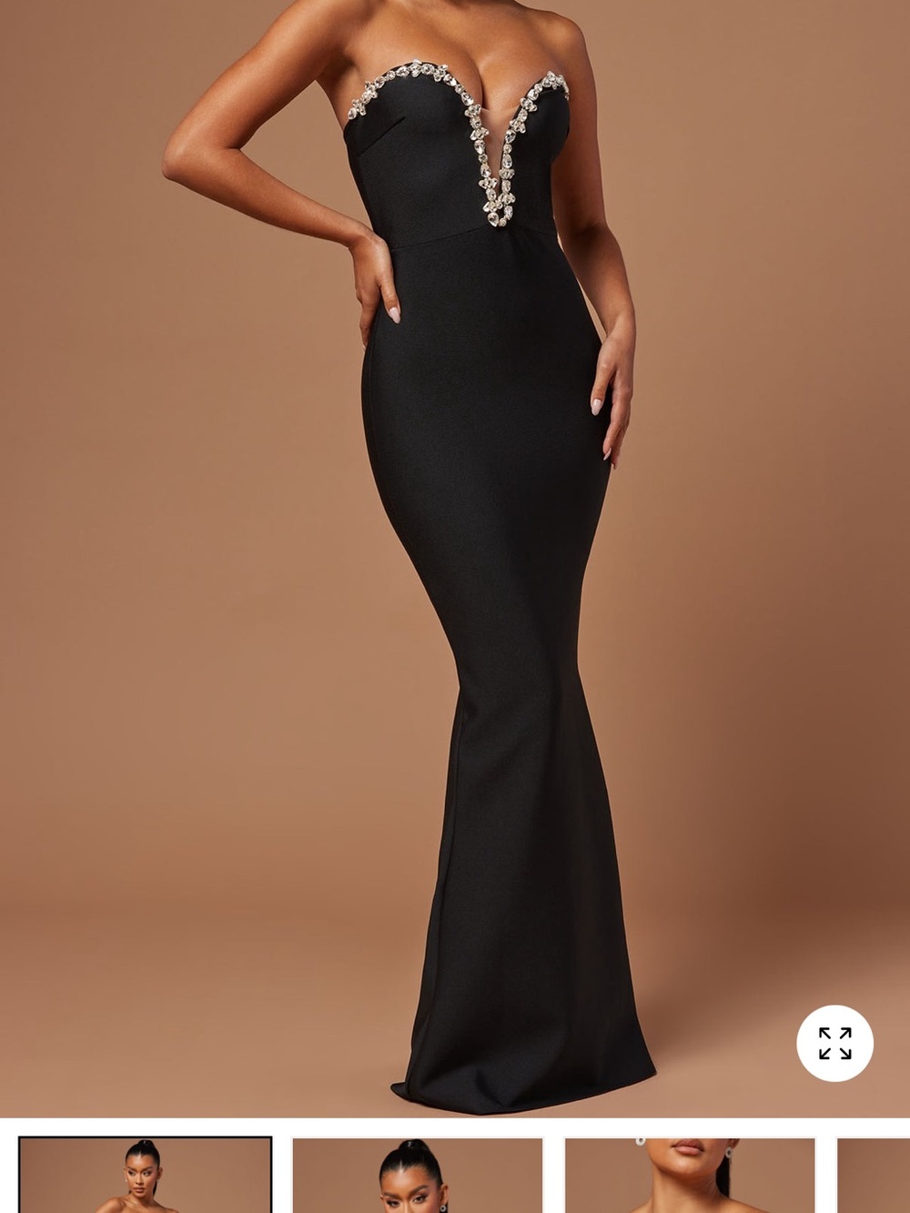 Fashion Nova Strapless Black Mermaid Gown with Crystal Accents